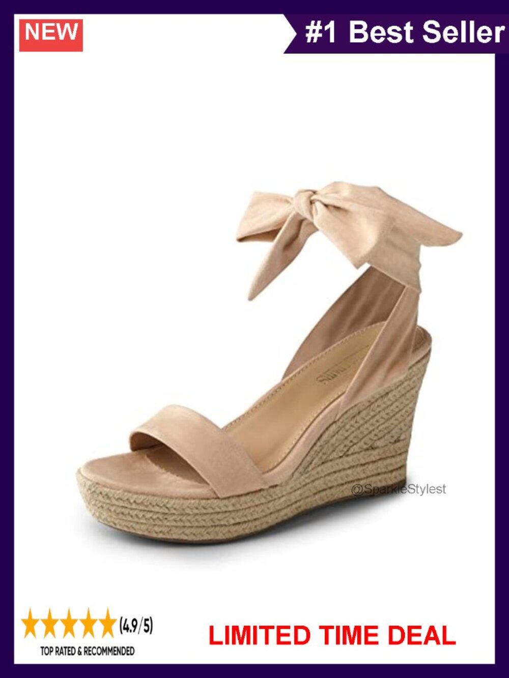 Faux Suede Espadrille Wedge Sandals Lace Up Ankle Strap Open Toe